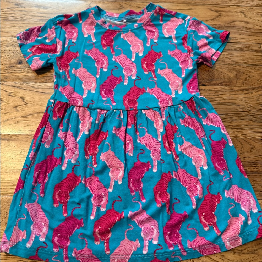 2T Posh Peanut Teal Dress with Pink Tiger Print